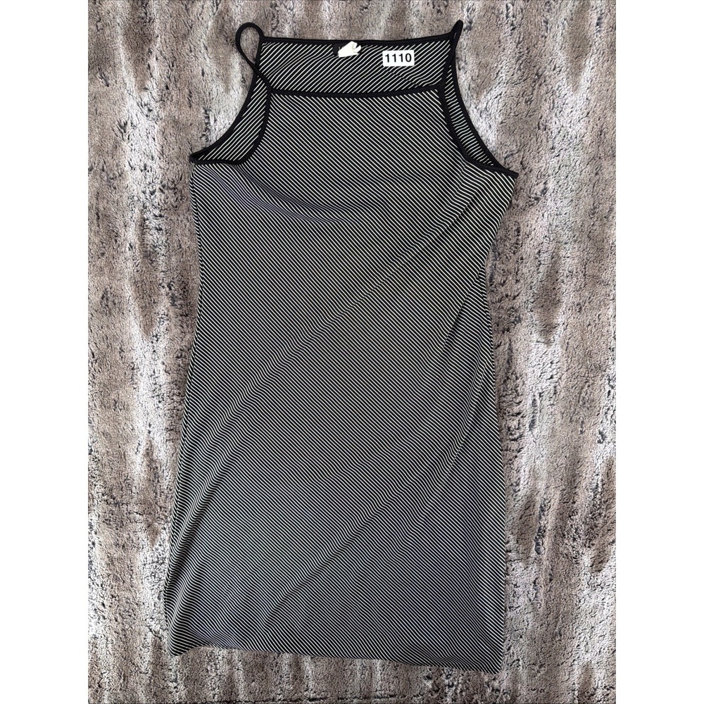 J Crew Dress Y2K VTG Stripe Mini Medium Summer Spaghetti Strap High Neck Black